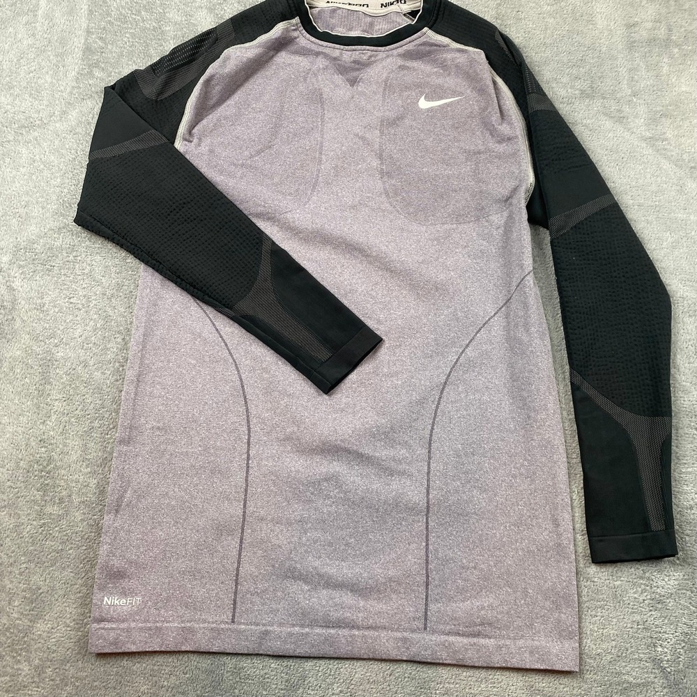 Nike Boys Youth XL Pro Combat Compression Shirt Gray Black Long Sleeve Dri-FIT